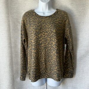 NEW Nine Britton Shirt Leopard Animal Print Long Sleeve Fleece Top Size XS